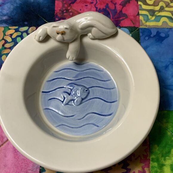 Fitz & Floyd “Cat-Fish” Cat & Fish Sculpture Ceramic Dish Vintage Home Decor - Picture 5 of 8